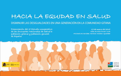 Cartel de la Jornada Hacia la Equidad en Salud: Disminuir las desigualdades en una generaci&oacute;n en la comunidad gitana