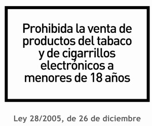 Prohibida la venta de productos del tabaco y de cigarillos electr&oacute;nicos a menores de 18 a&ntilde;os