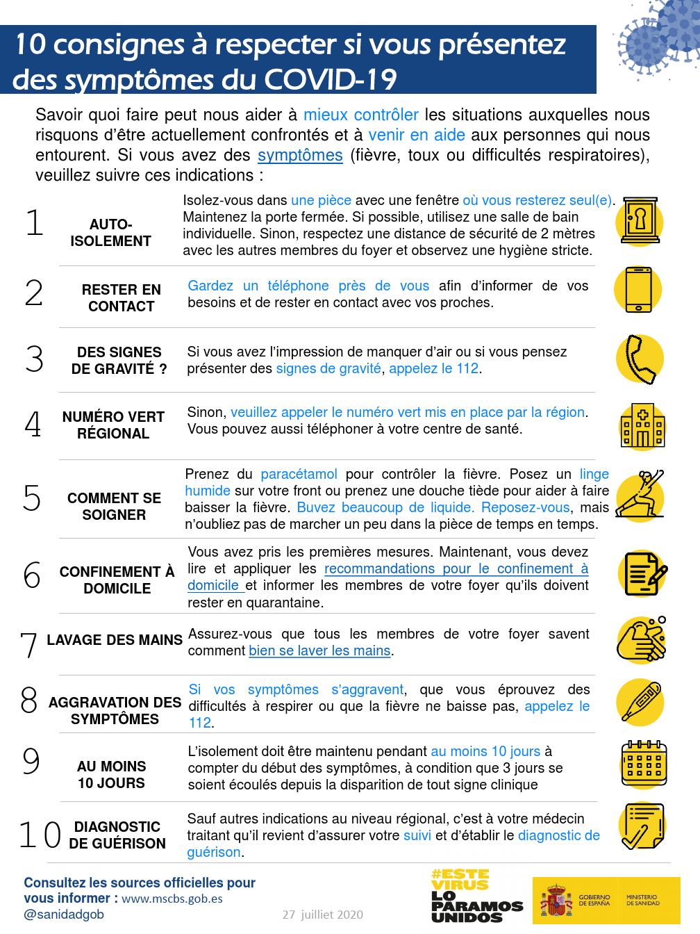 10 consignes &agrave; respecter si vous pr&eacute;sentez des sympt&ocirc;mes du COVID-19