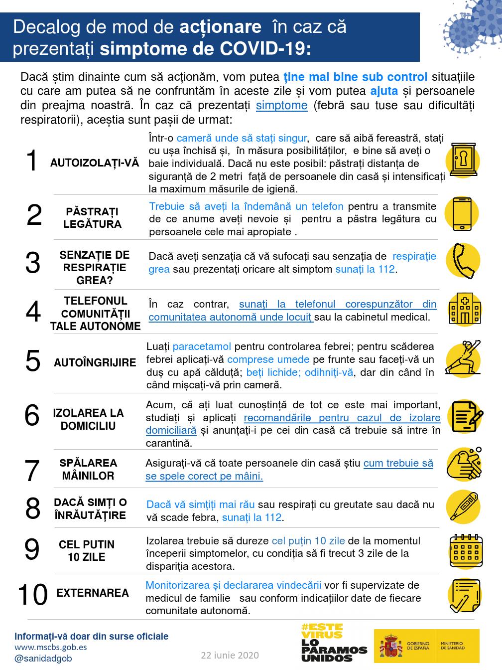 Decalog de mod de acționare &icirc;n caz că prezentați simptome de COVID-19