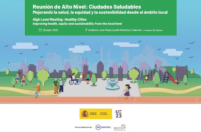 Banner de la Reuni&oacute;n de Alto Nivel: Ciudades Saludables: Mejorando la salud, la equidad y la sostenibilidad desde el &aacute;mbito local