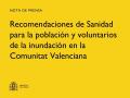 02/11/2024 - Recomendaciones de Sanidad para la población y voluntarios de la inundación en la Comunitat Valenciana